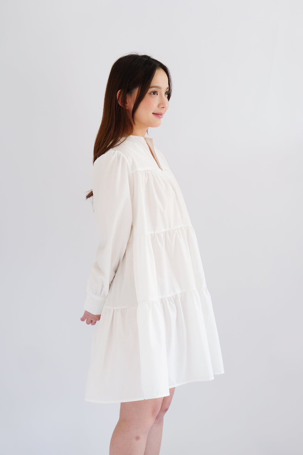 Love Dara Flowy Long Sleeve Dress in White
