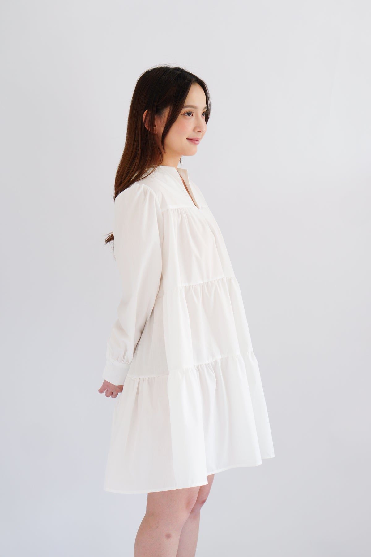 Love Dara Flowy Long Sleeve Dress in White