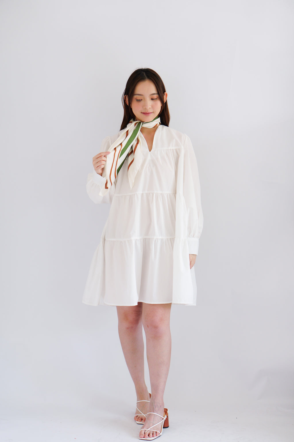 Love Dara Flowy Long Sleeve Dress in White