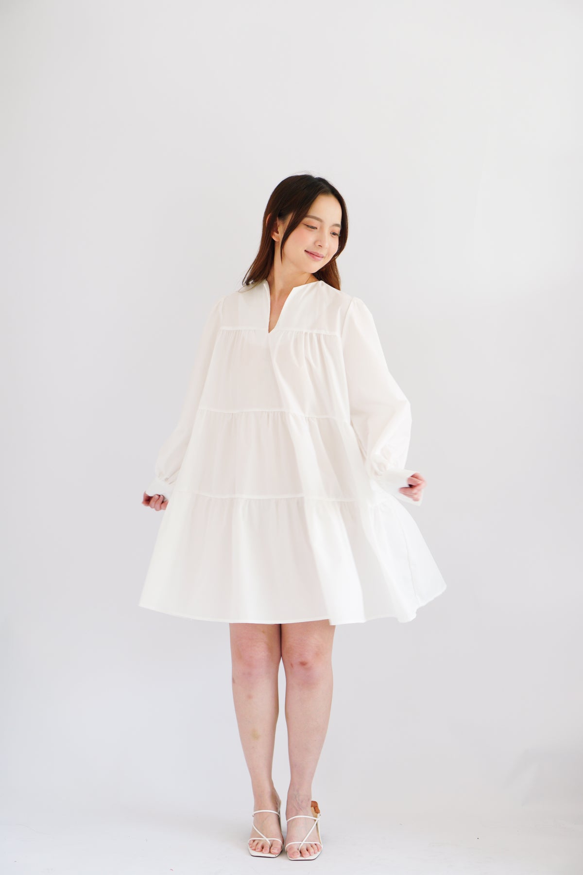 Love Dara Flowy Long Sleeve Dress in White