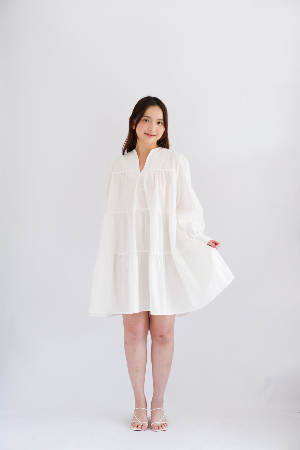 Love Dara Flowy Long Sleeve Dress in White