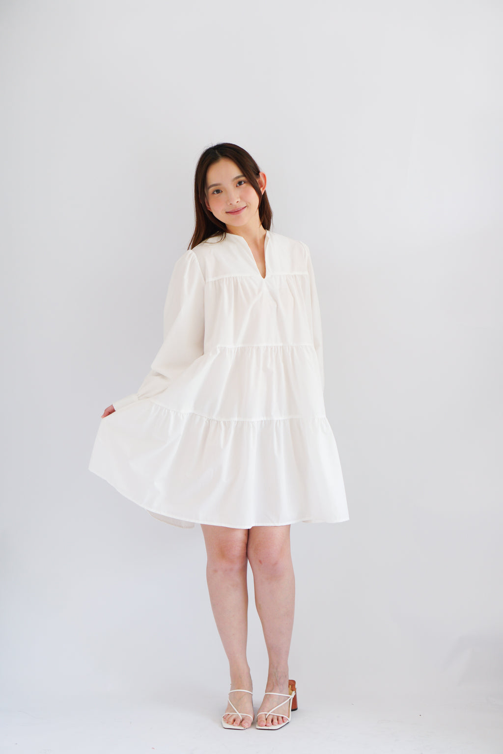 Love Dara Flowy Long Sleeve Dress in White