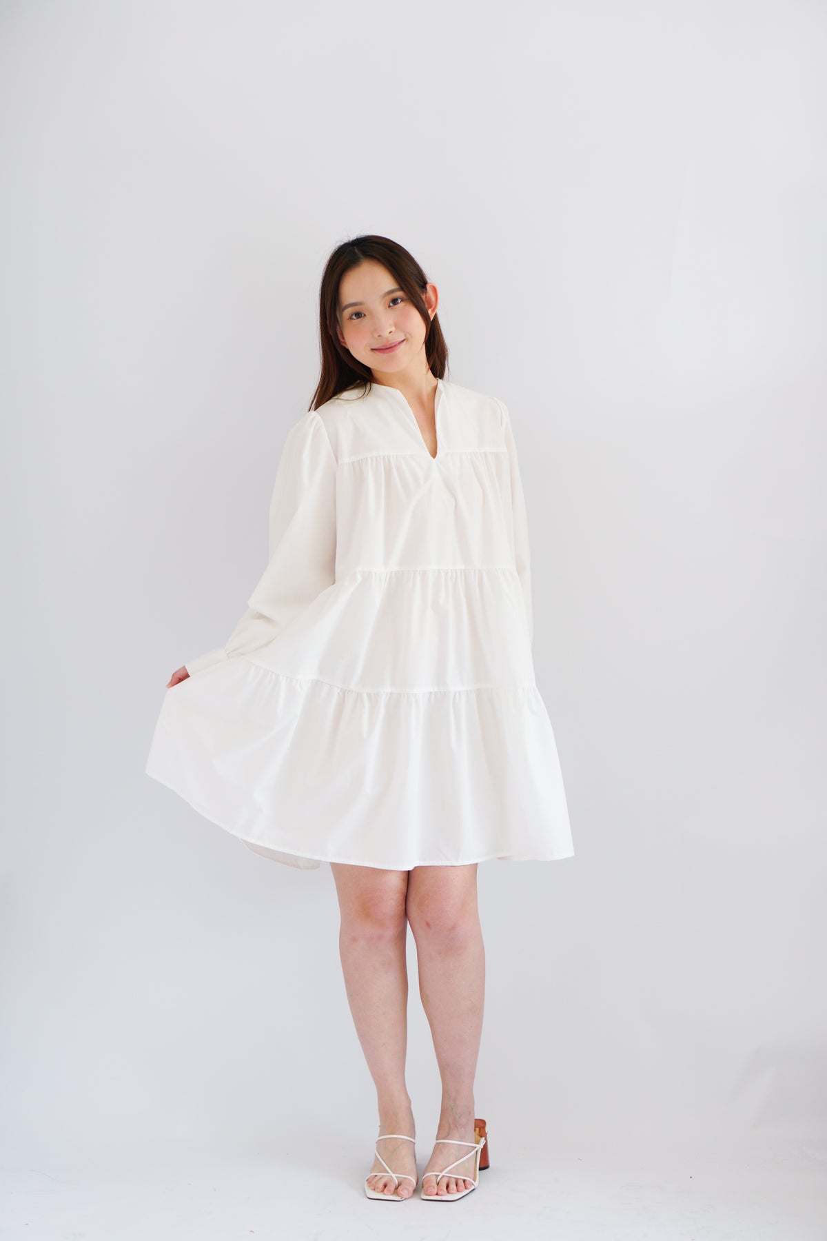Love Dara Flowy Long Sleeve Dress in White