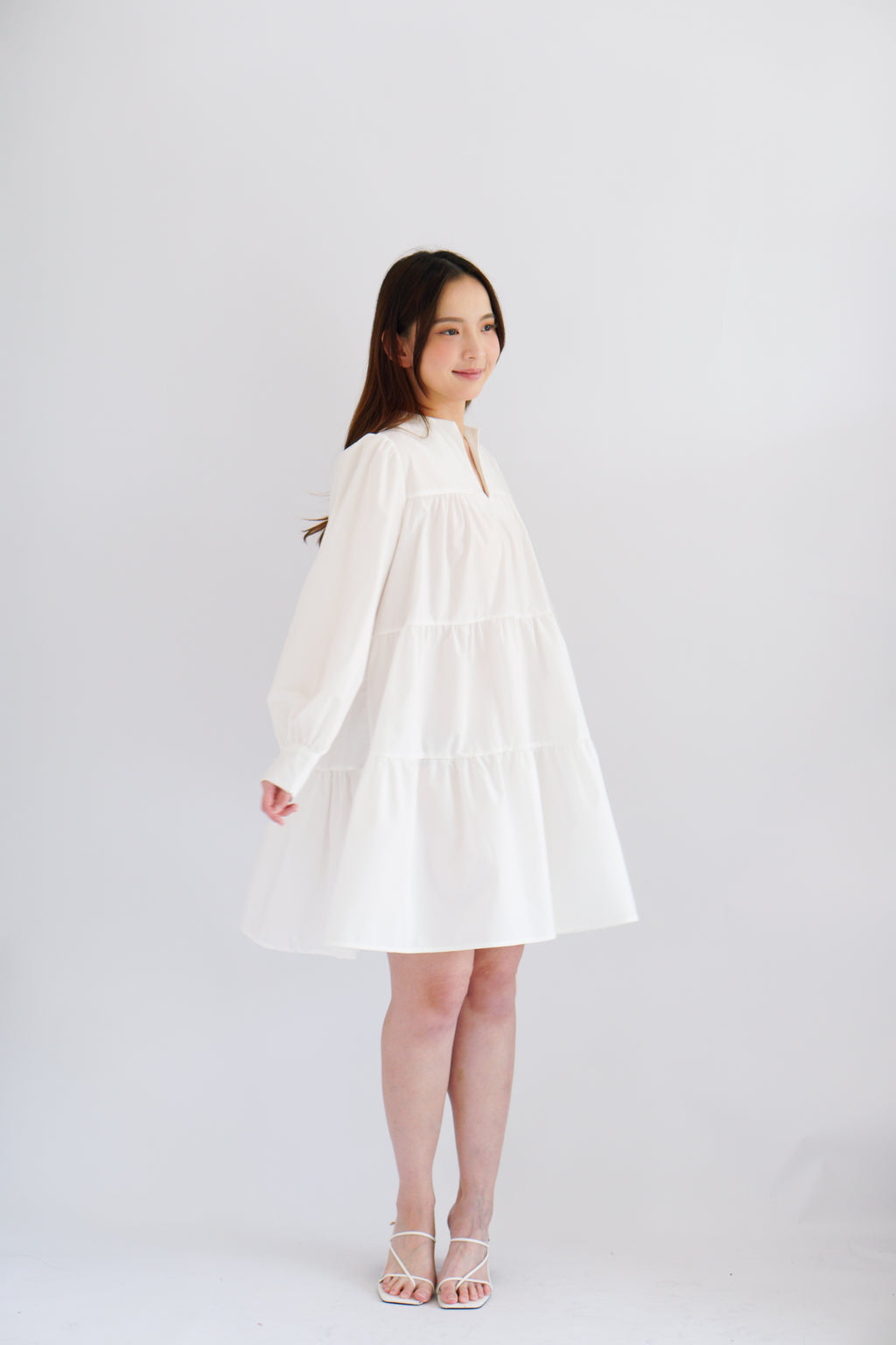 Love Dara Flowy Long Sleeve Dress in White