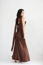 Yina Tube Asymmetrical Maxi Slit Dress with Sash in Brown