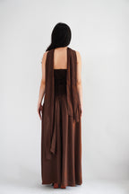 Yina Tube Asymmetrical Maxi Slit Dress with Sash in Brown