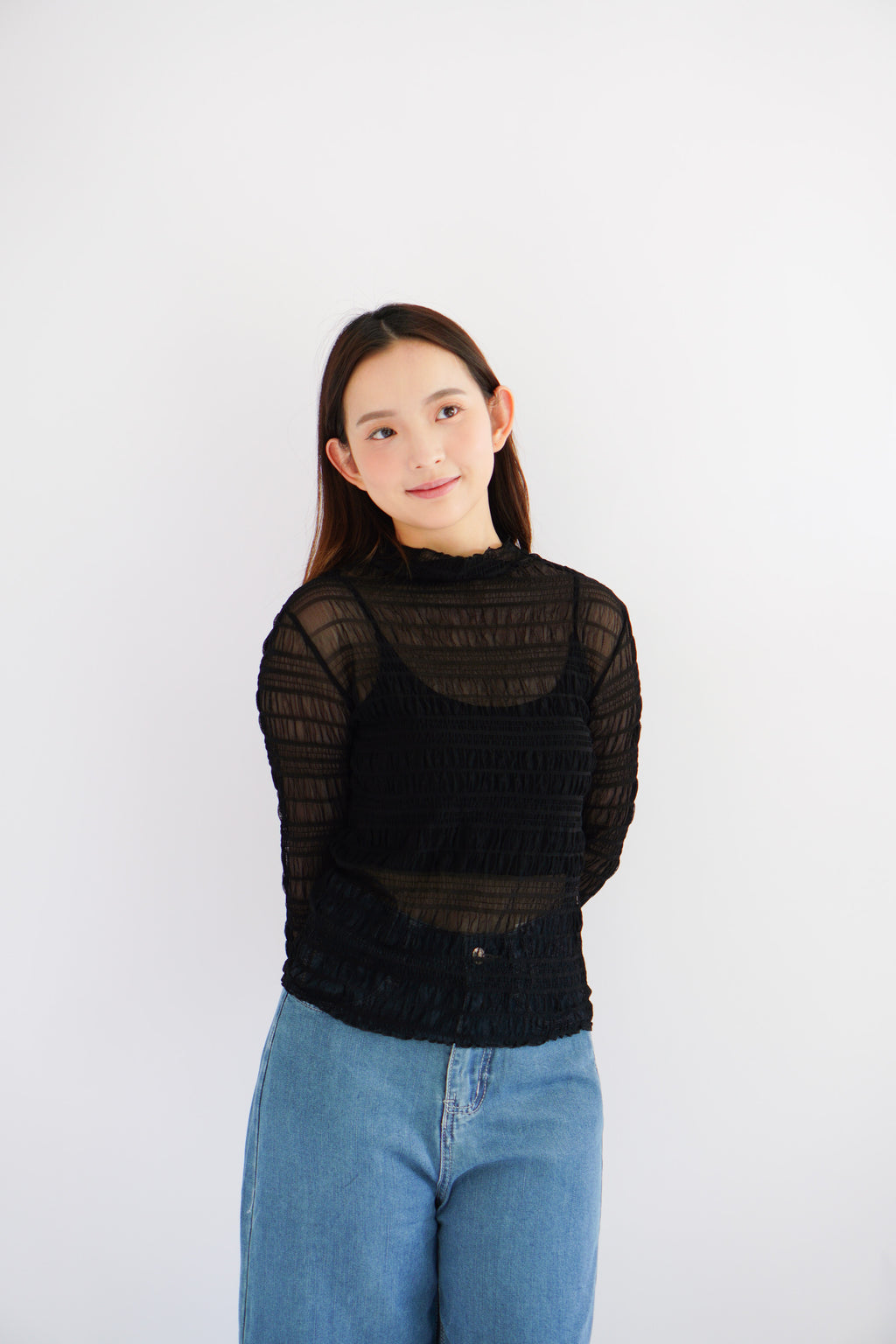 Fioya Sheer Lace Top in Black