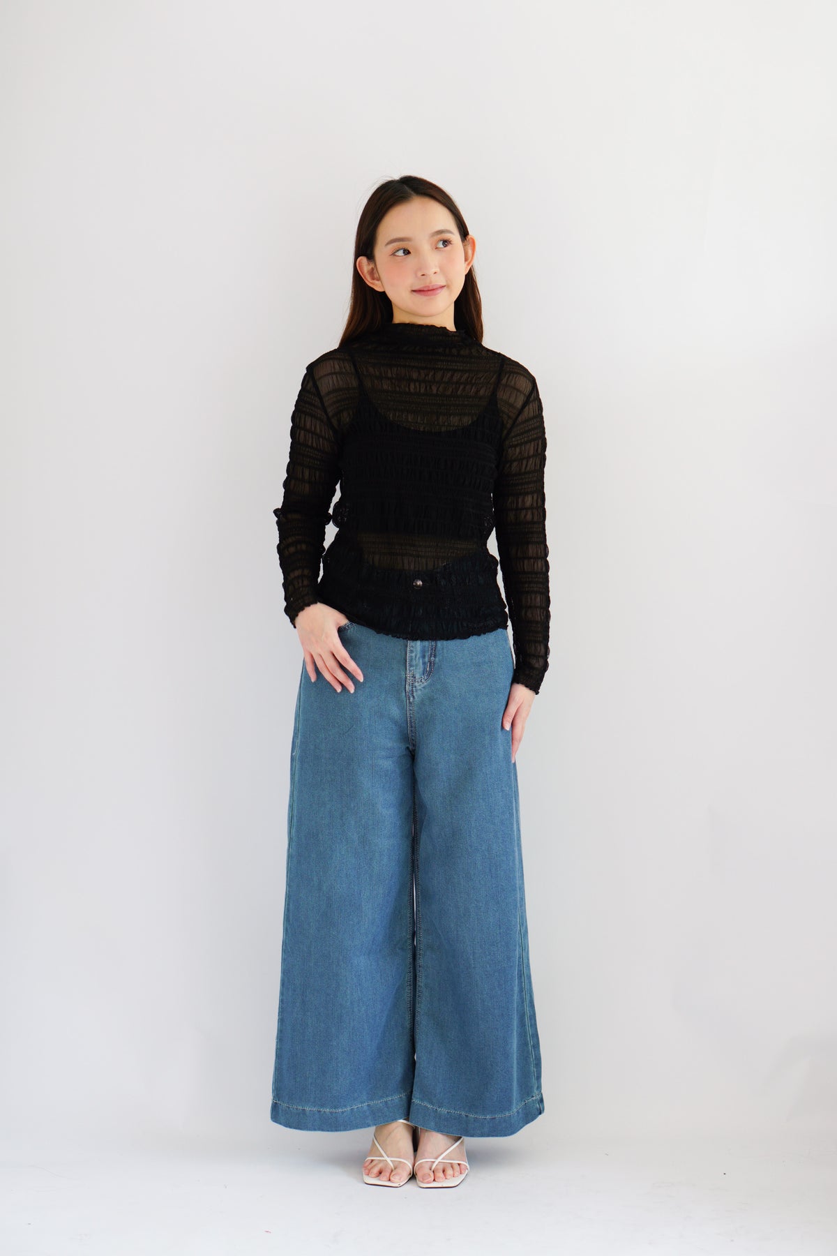 Fioya Sheer Lace Top in Black