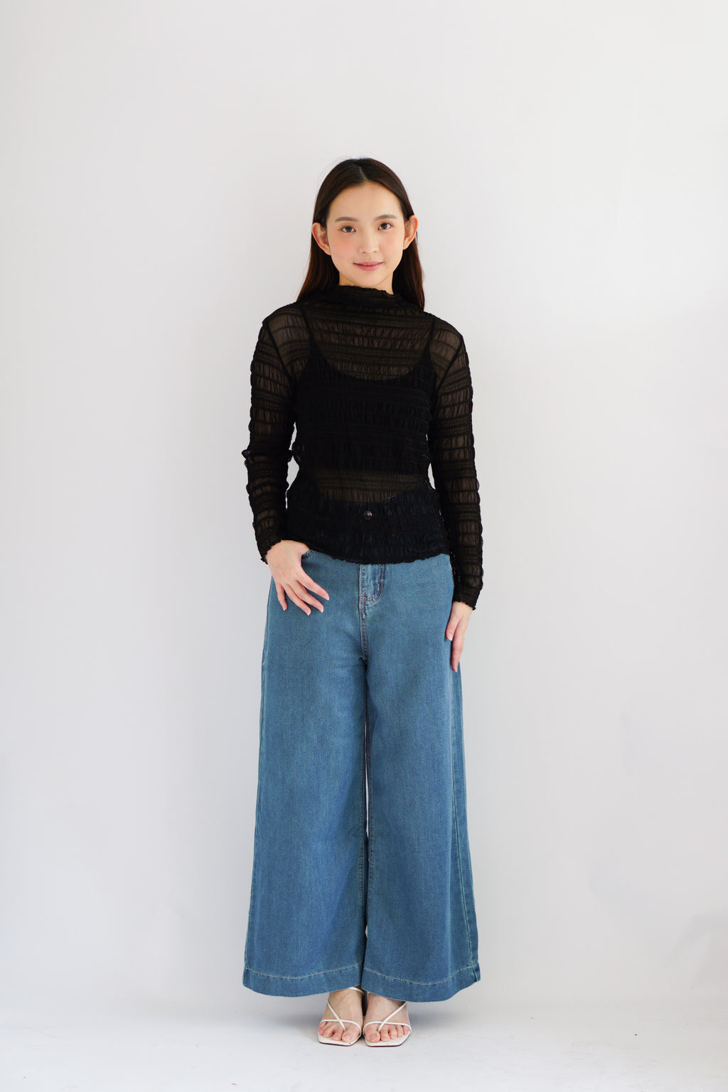 Fioya Sheer Lace Top in Black