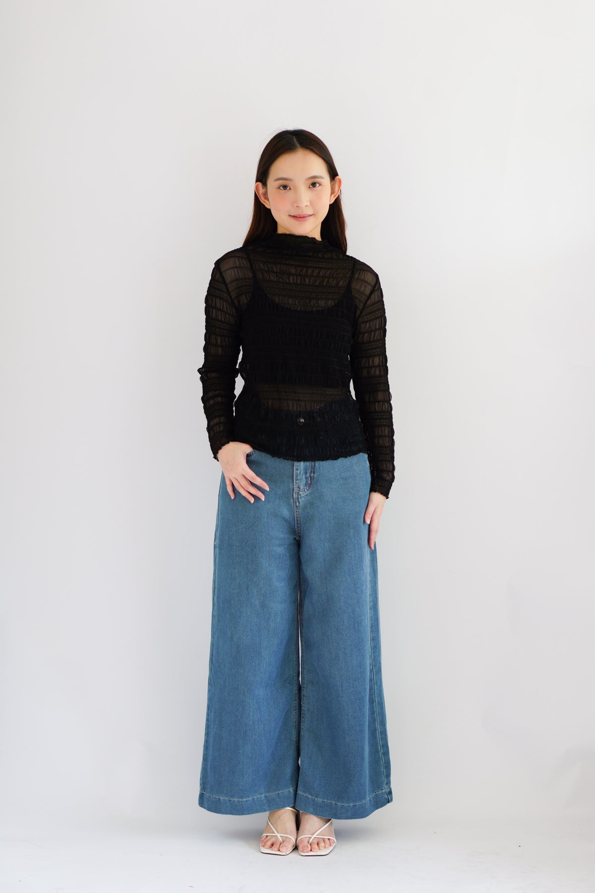 Fioya Sheer Lace Top in Black