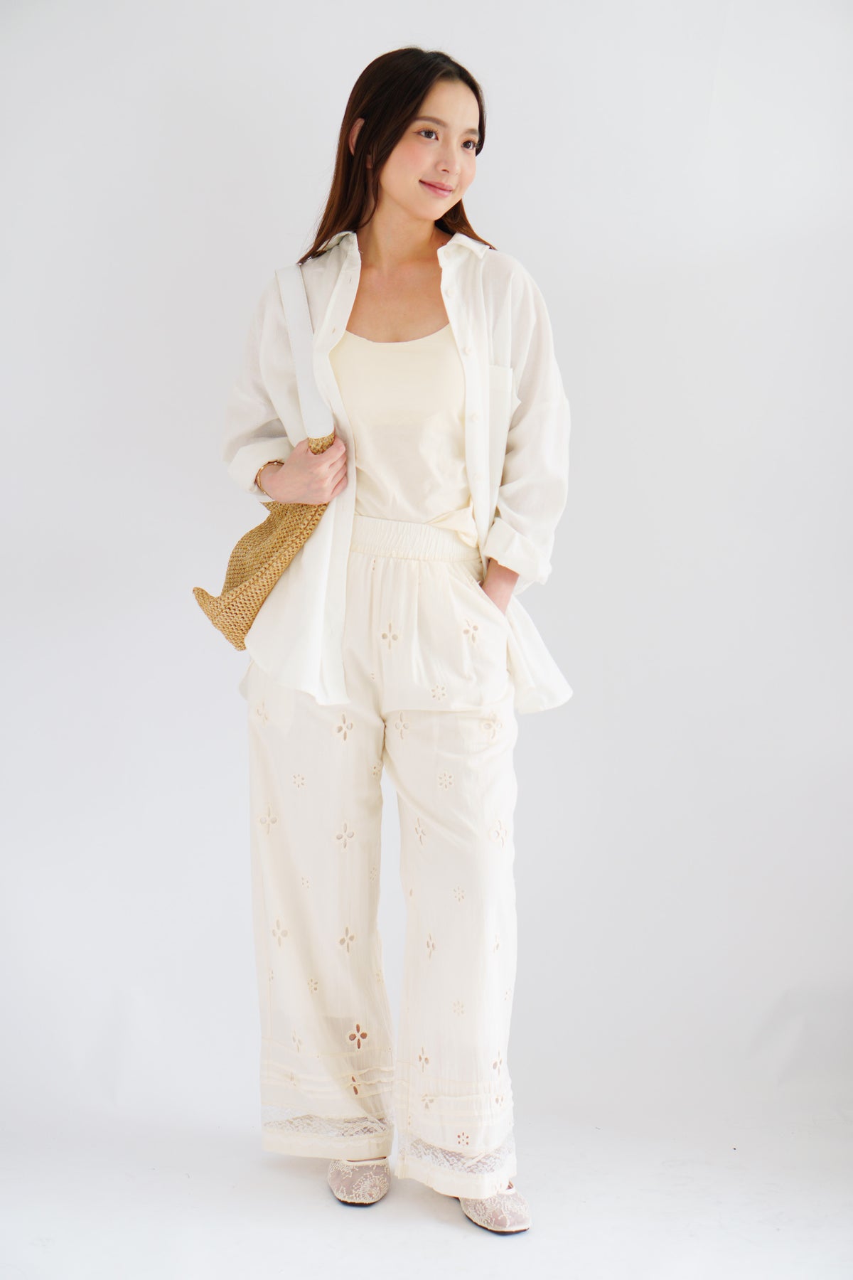 Jiru Eyelet Lace Pants in Cream