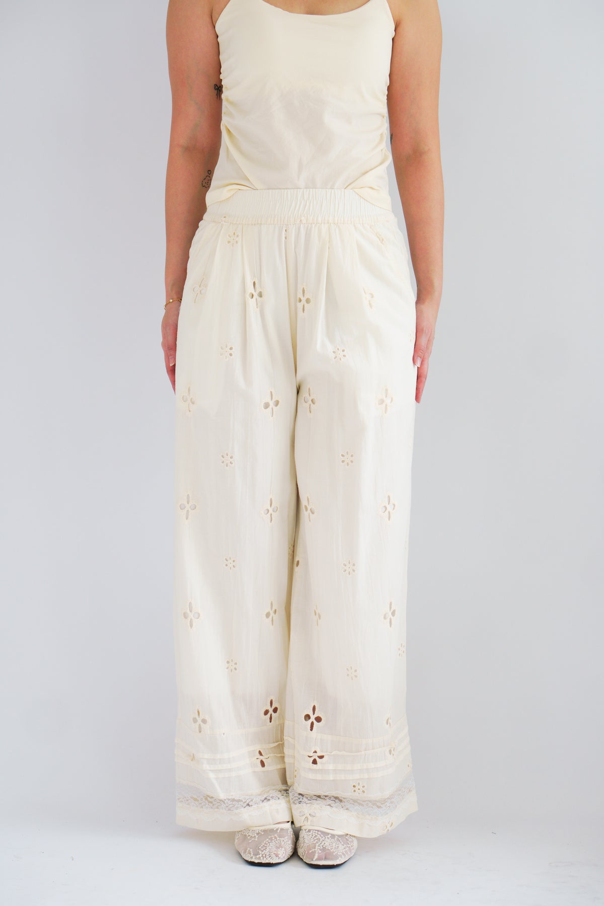 Jiru Eyelet Lace Pants in Cream
