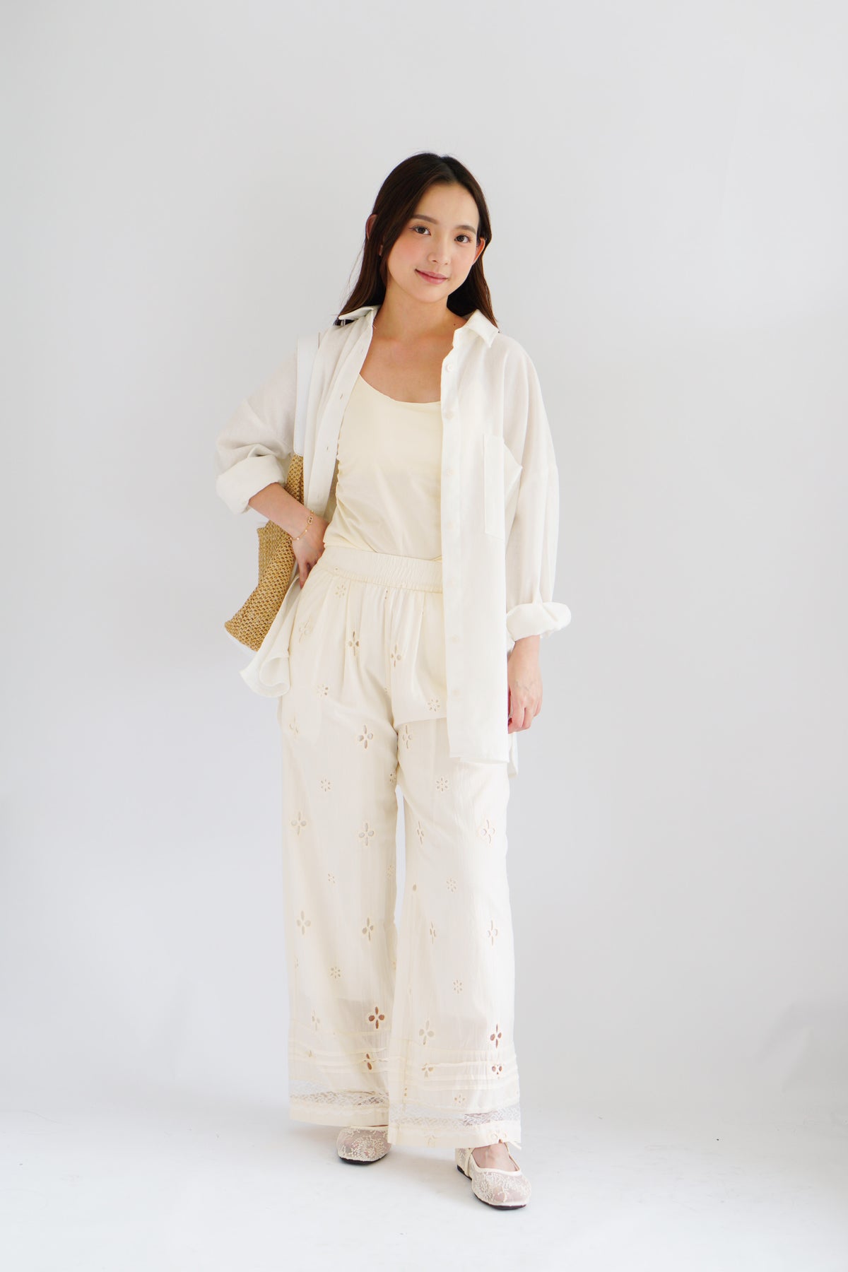 Jiru Eyelet Lace Pants in Cream