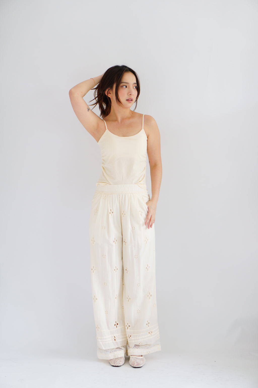 Jiru Eyelet Lace Pants in Cream