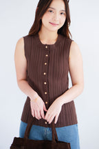 Noelle Button Down Sleeveless Knit Top in Brown