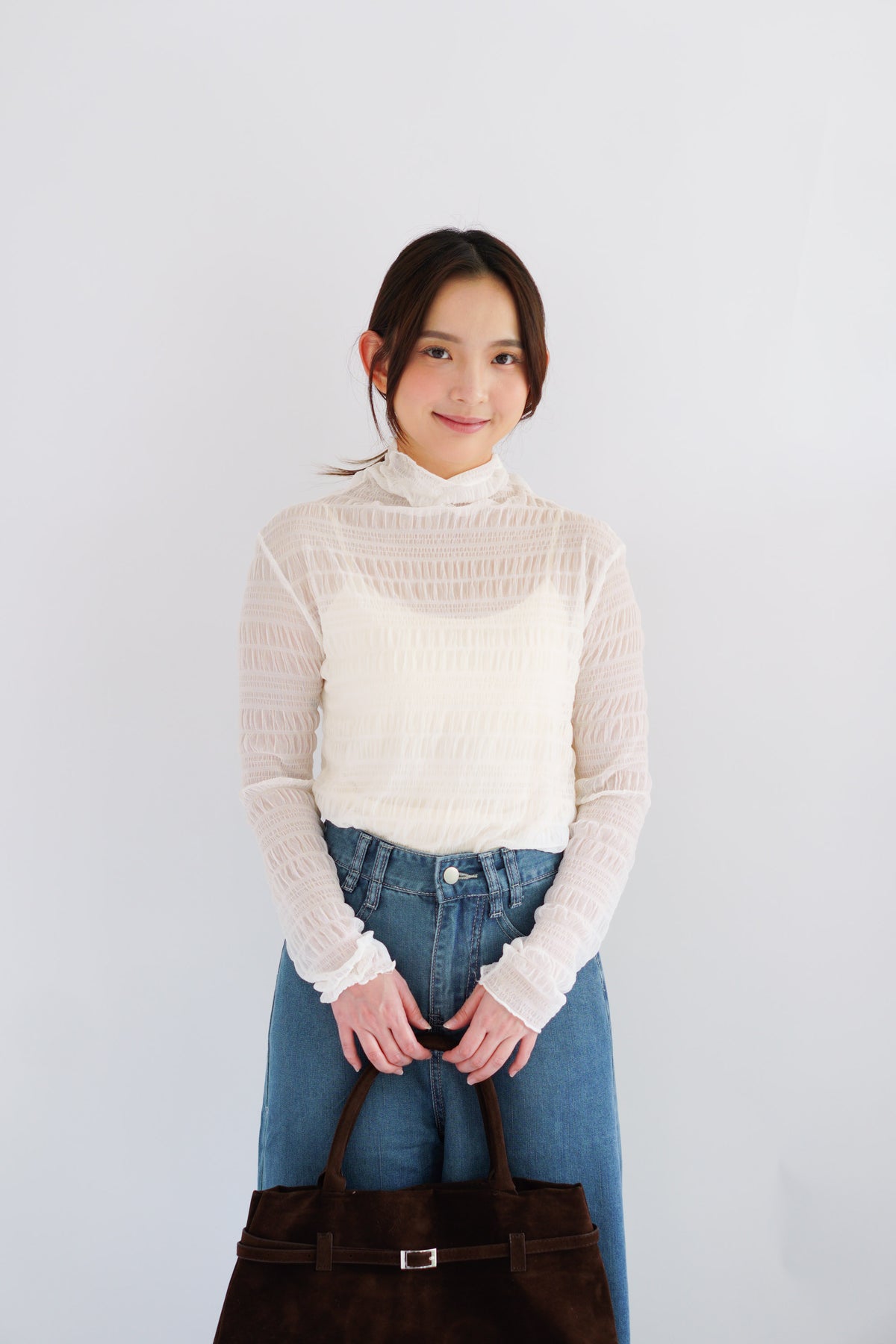 Fioya Sheer Lace Top in White