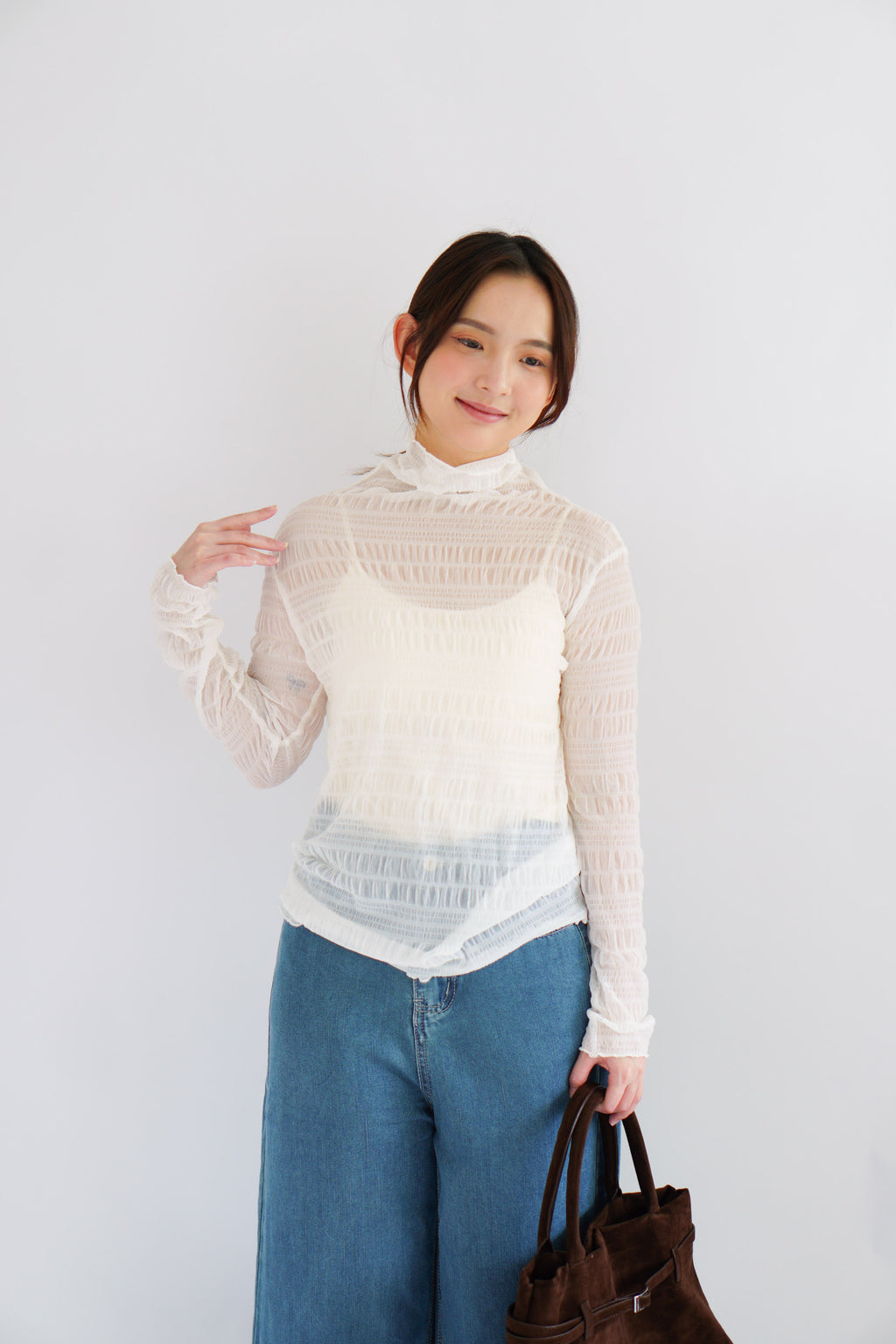 Fioya Sheer Lace Top in White