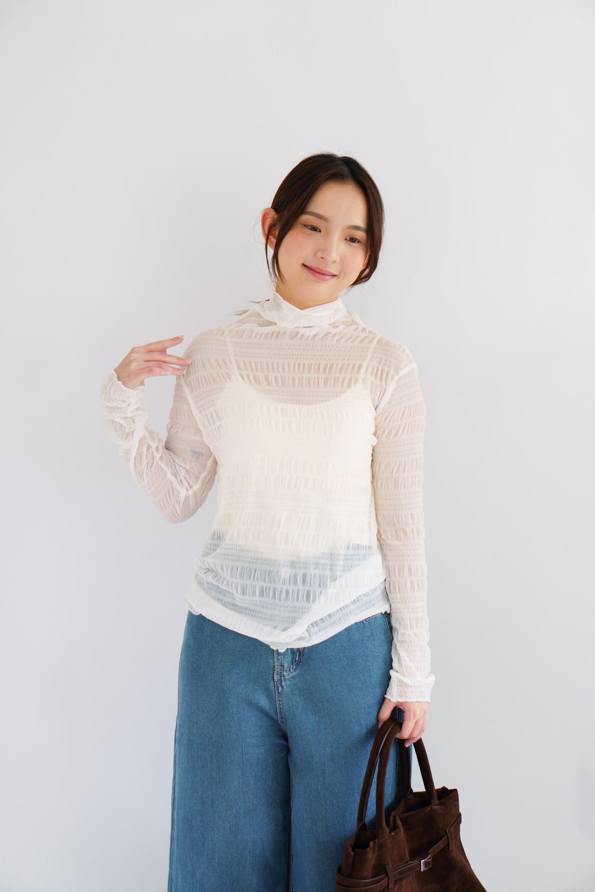 Fioya Sheer Lace Top in White