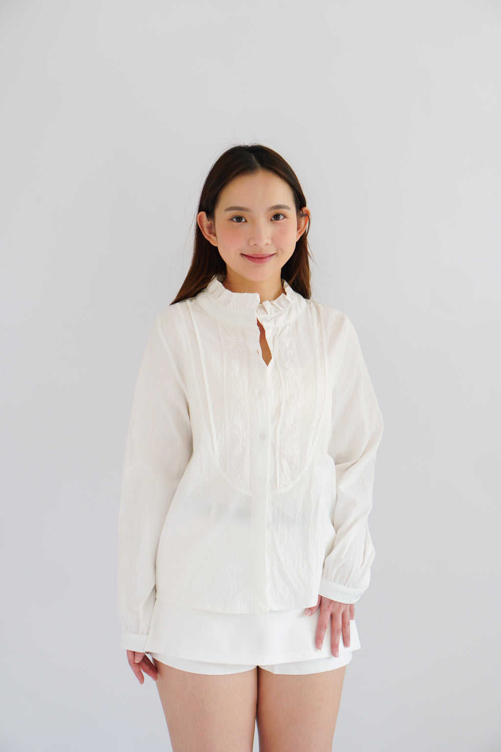 Shevonne Mandarin Collar Blouse Top in White