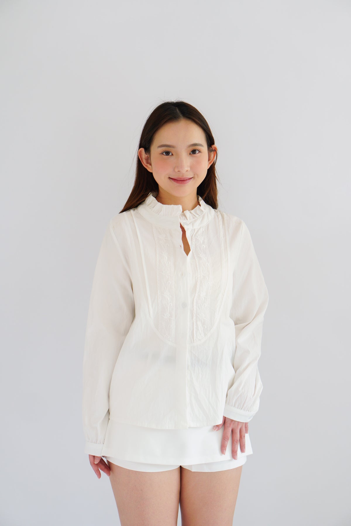Shevonne Mandarin Collar Blouse Top in White