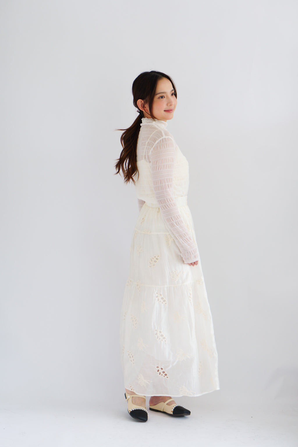 Fioya Sheer Lace Top in White