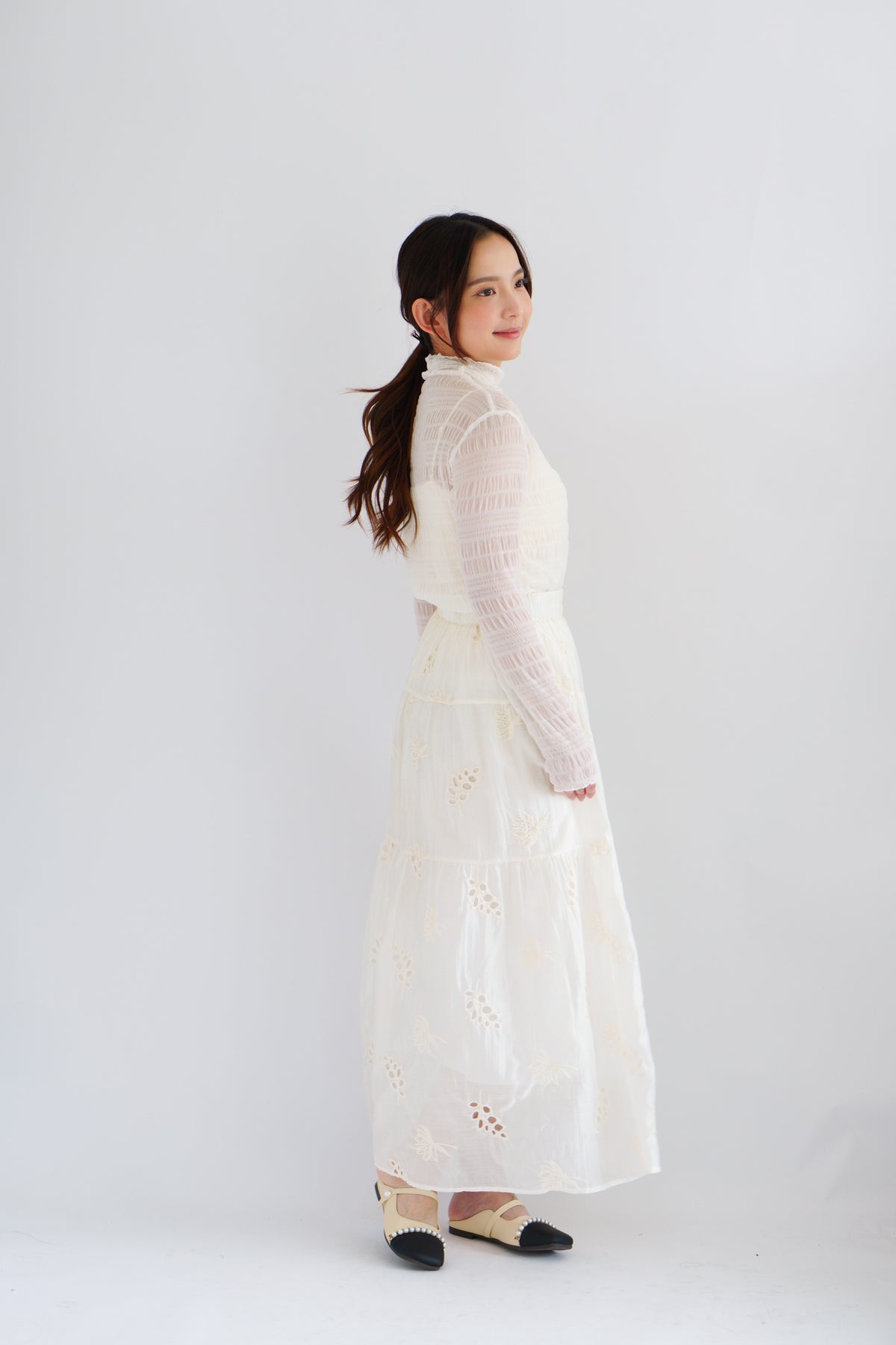Fioya Sheer Lace Top in White