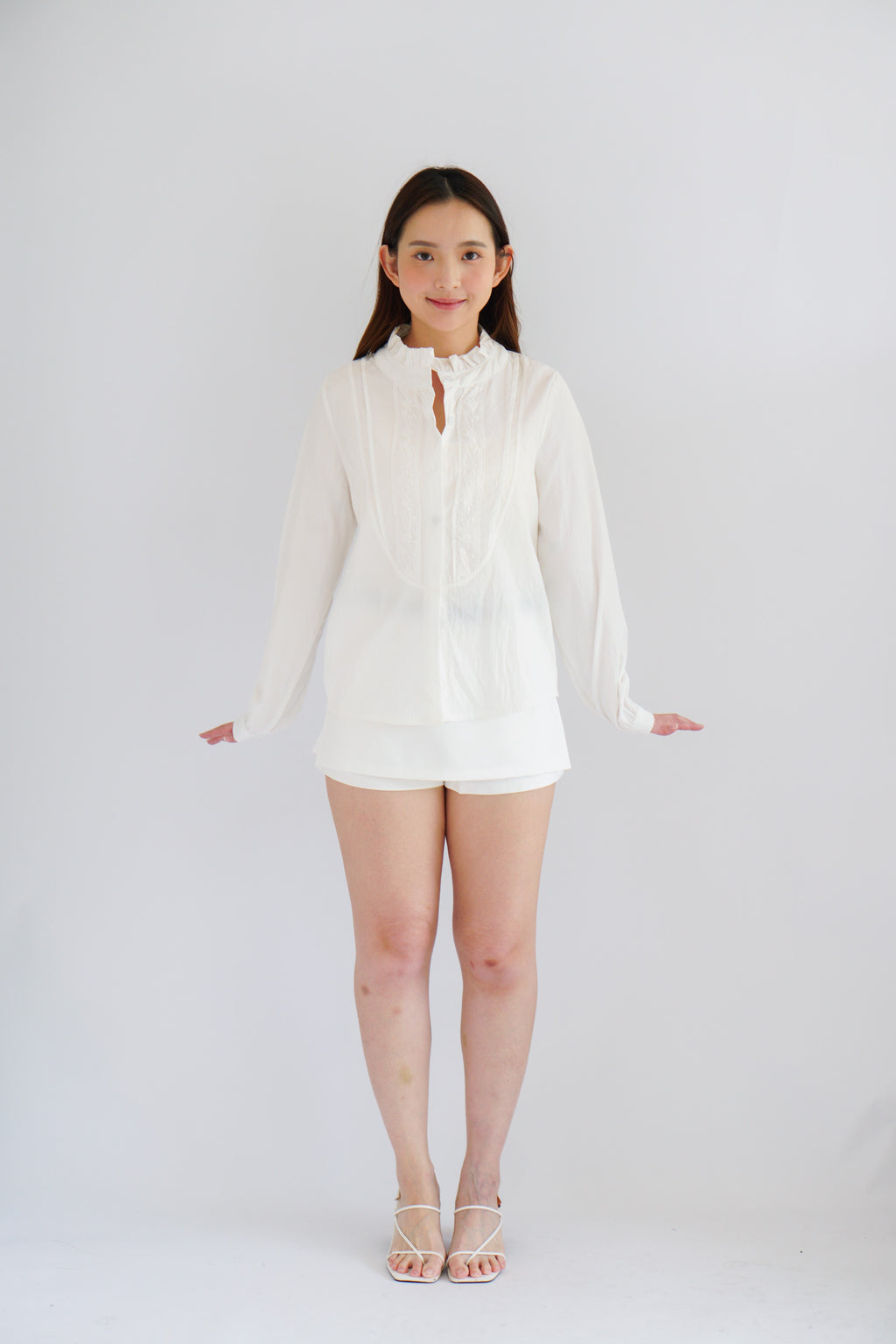 Shevonne Mandarin Collar Blouse Top in White