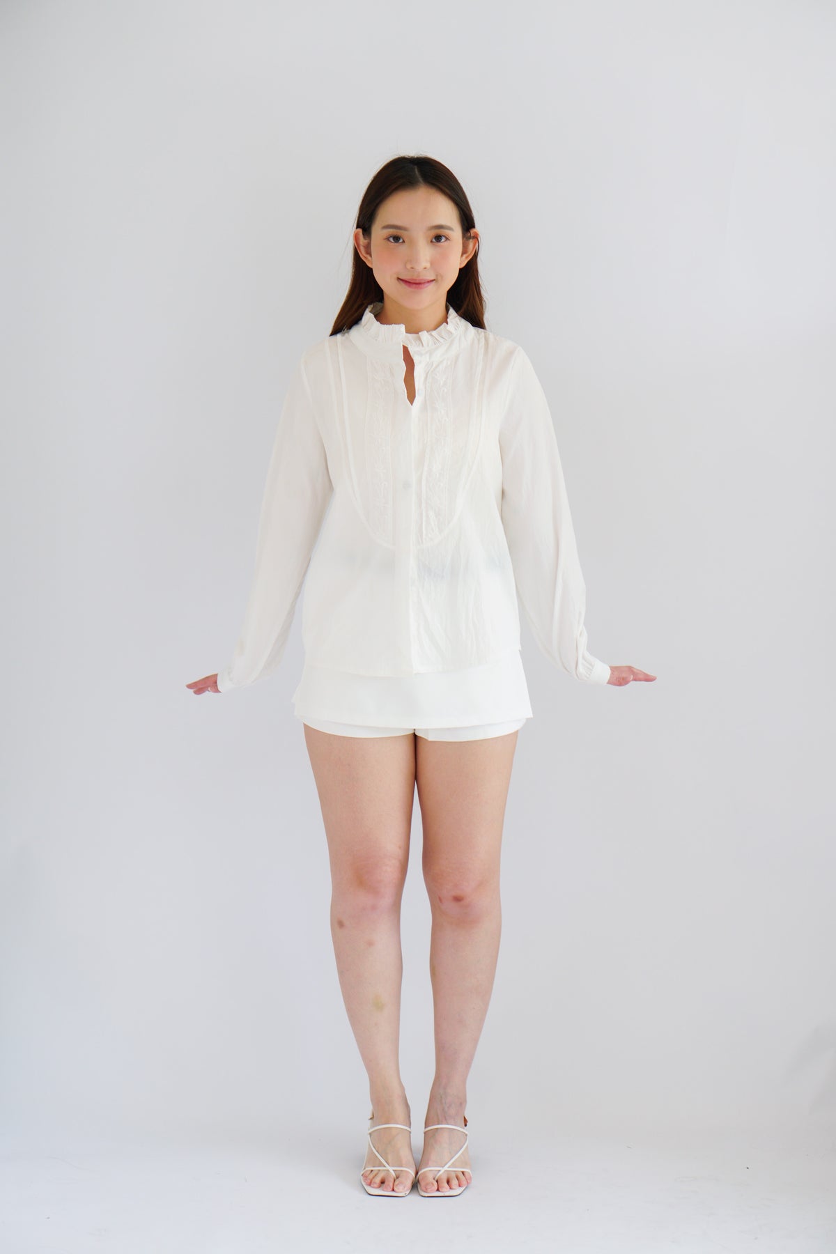 Shevonne Mandarin Collar Blouse Top in White