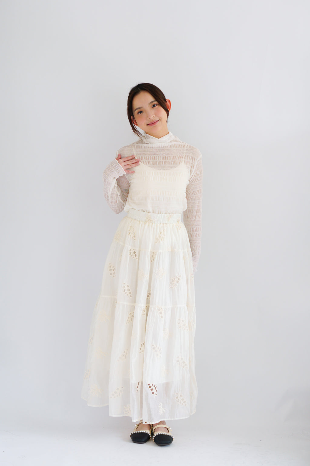 Fioya Sheer Lace Top in White