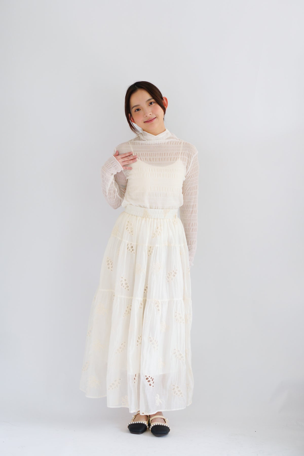 Fioya Sheer Lace Top in White