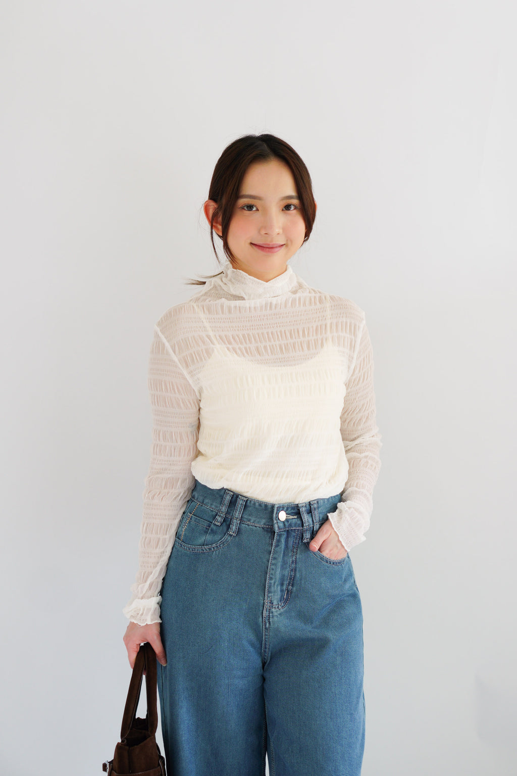 Fioya Sheer Lace Top in White