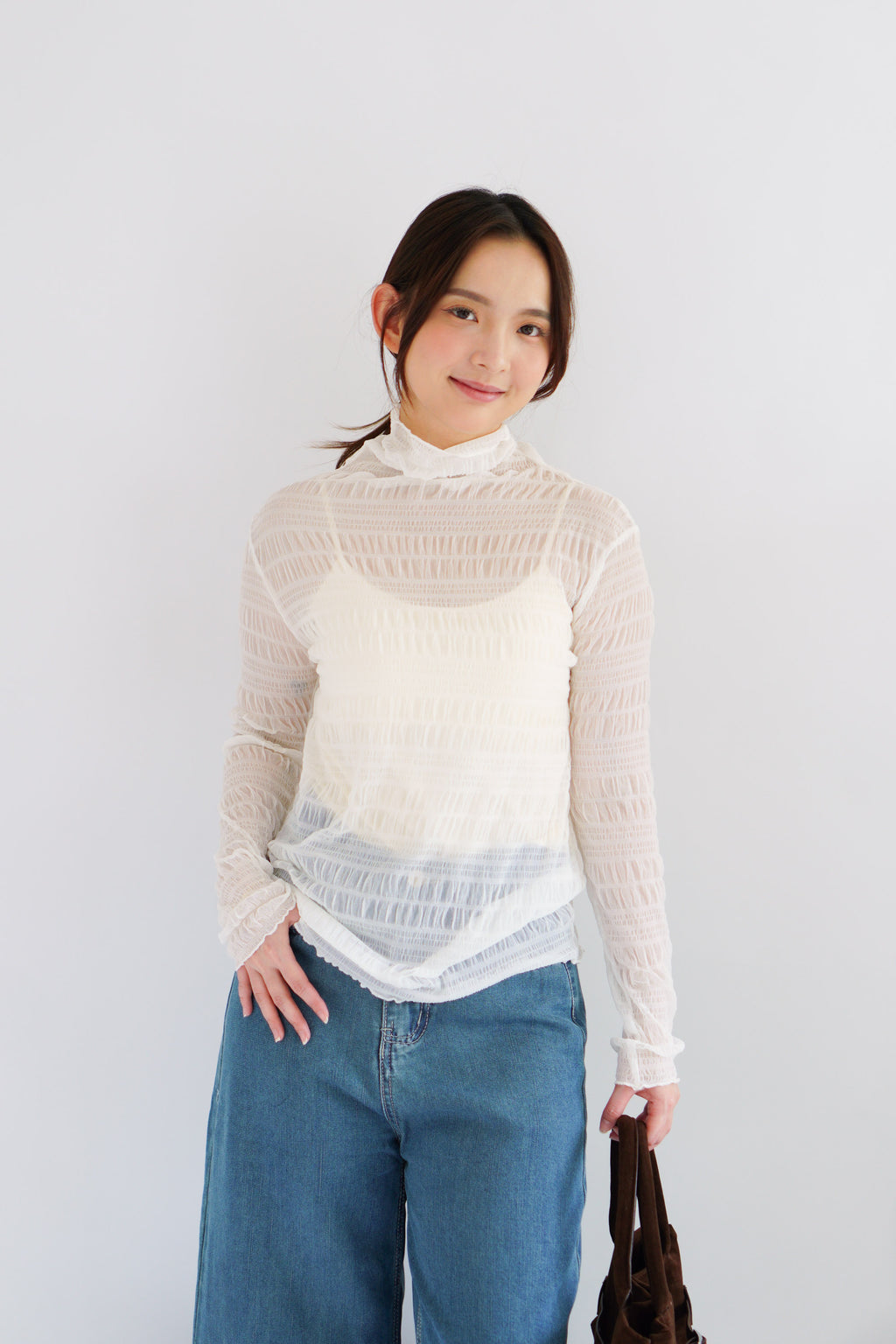 Fioya Sheer Lace Top in White
