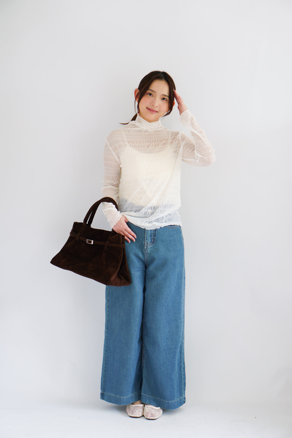Fioya Sheer Lace Top in White