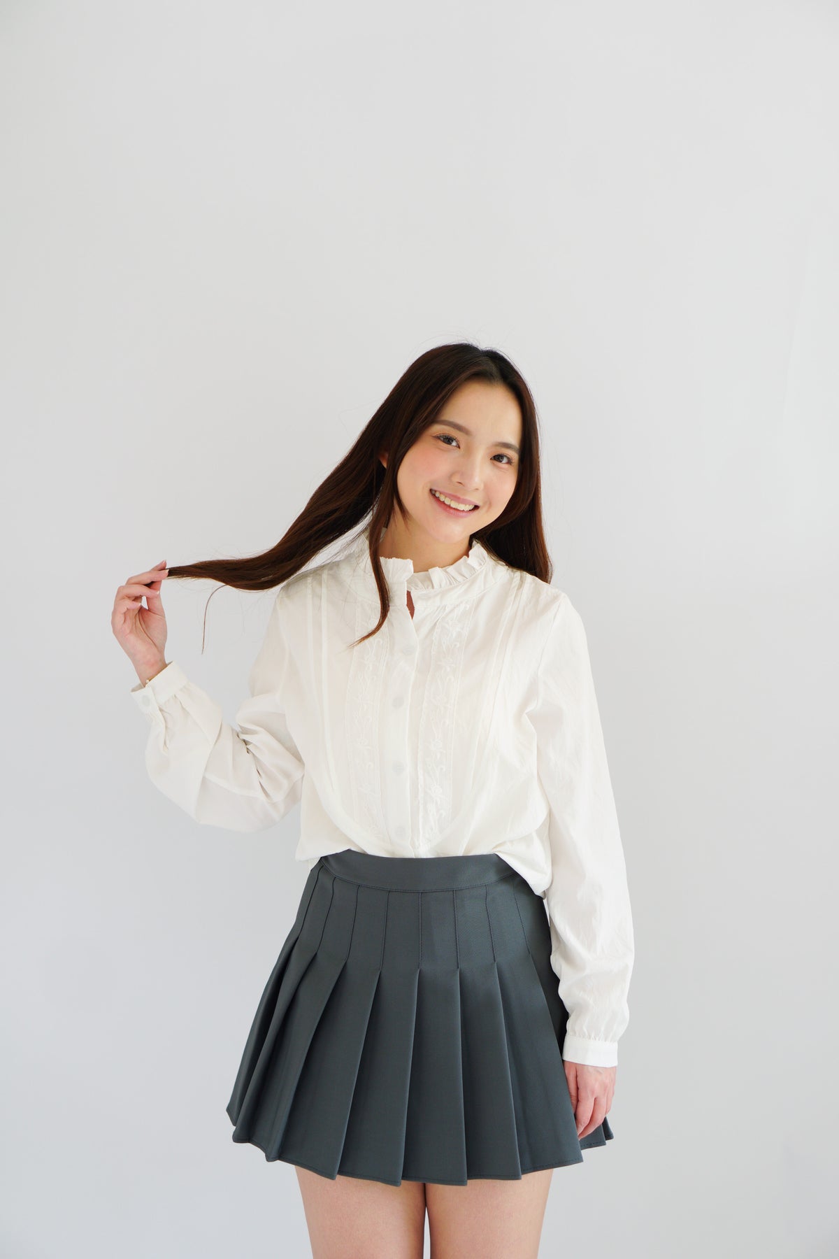 Shevonne Mandarin Collar Blouse Top in White