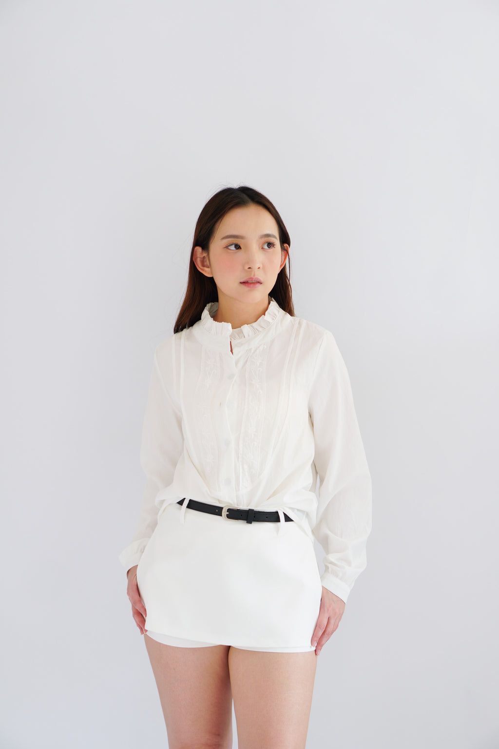 Shevonne Mandarin Collar Blouse Top in White