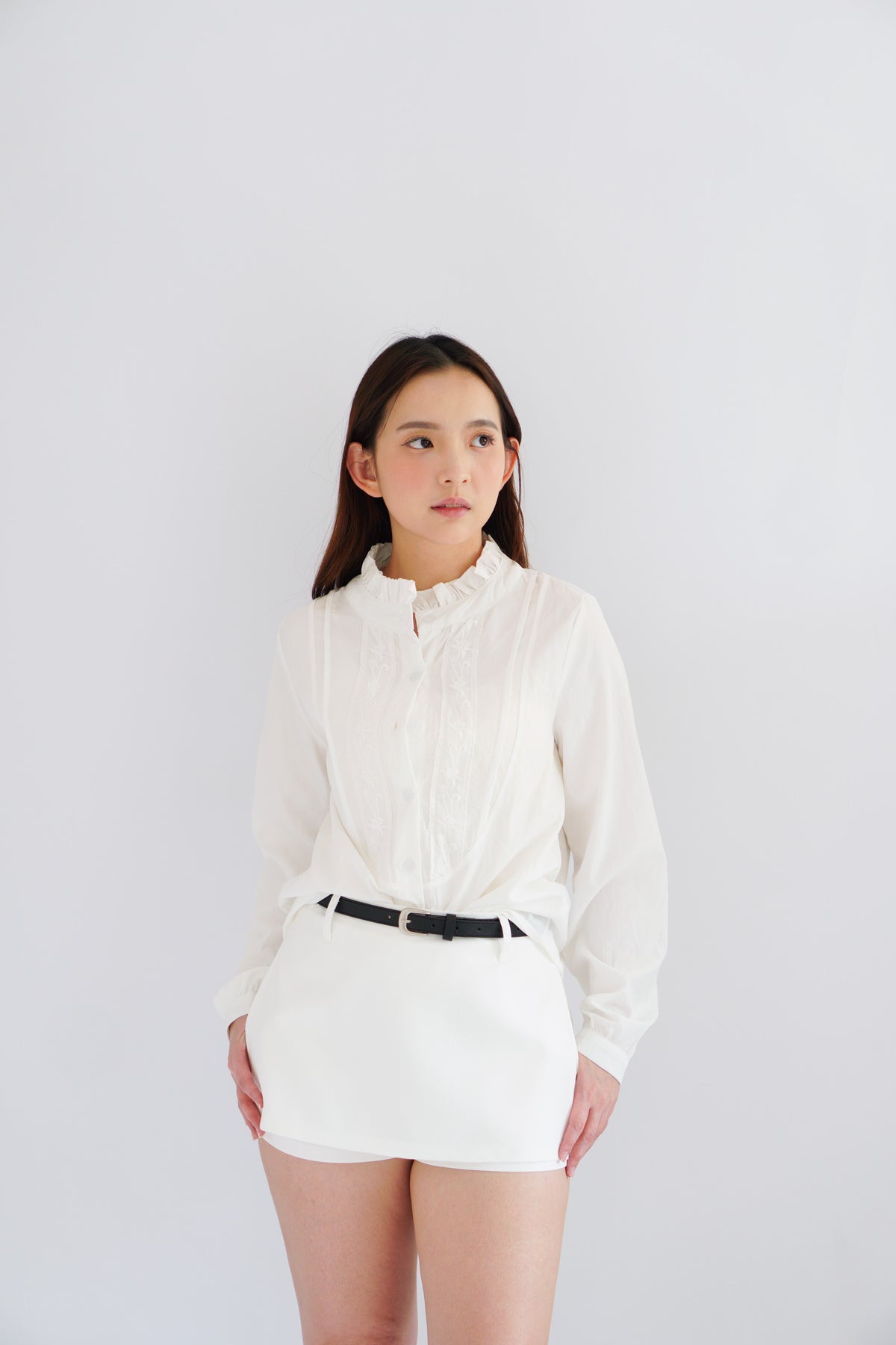 Shevonne Mandarin Collar Blouse Top in White