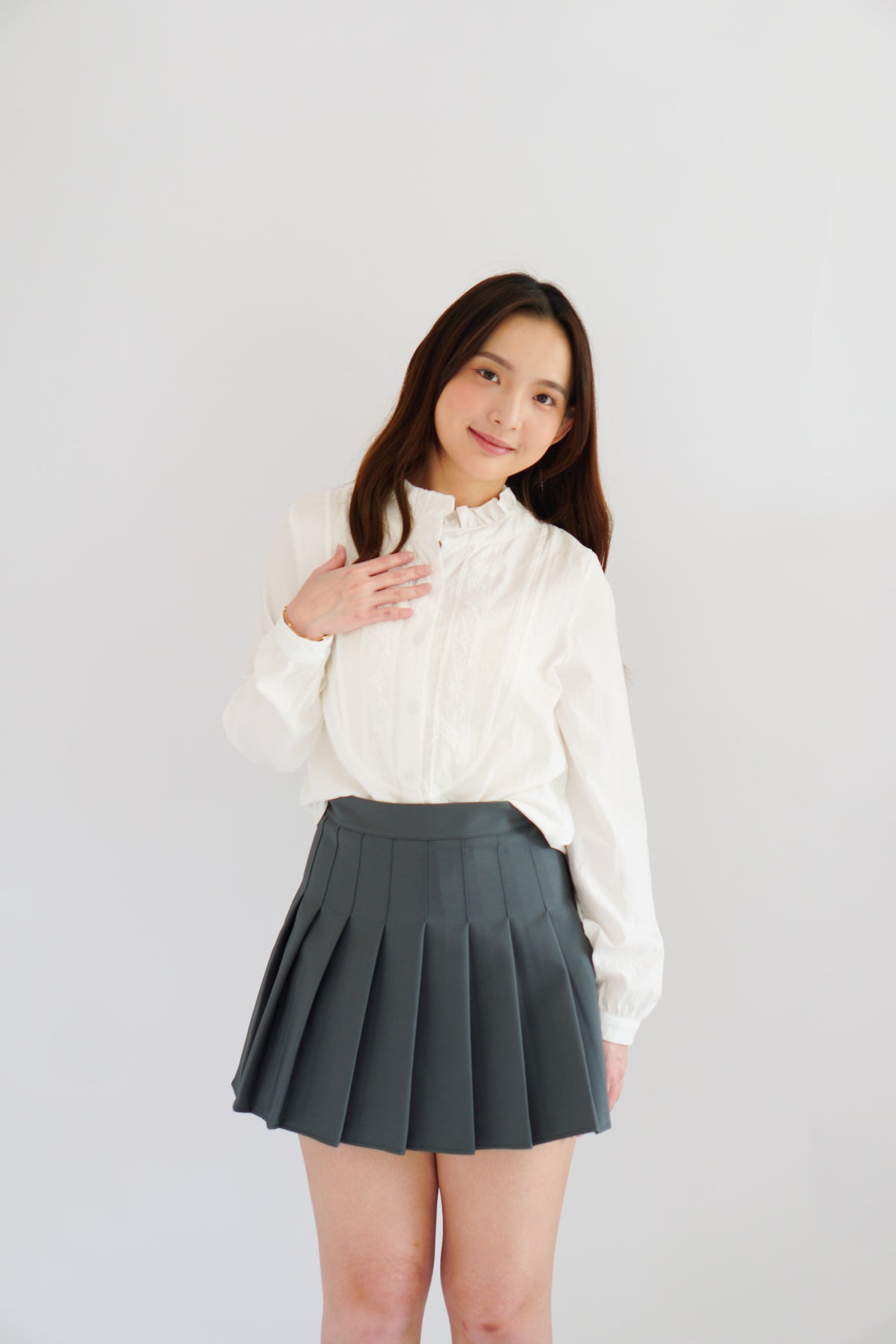 Shevonne Mandarin Collar Blouse Top in White