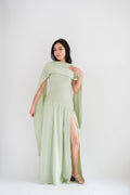Yina Tube Asymmetrical Maxi Slit Dress with Sash in Green