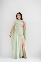 Yina Tube Asymmetrical Maxi Slit Dress with Sash in Green