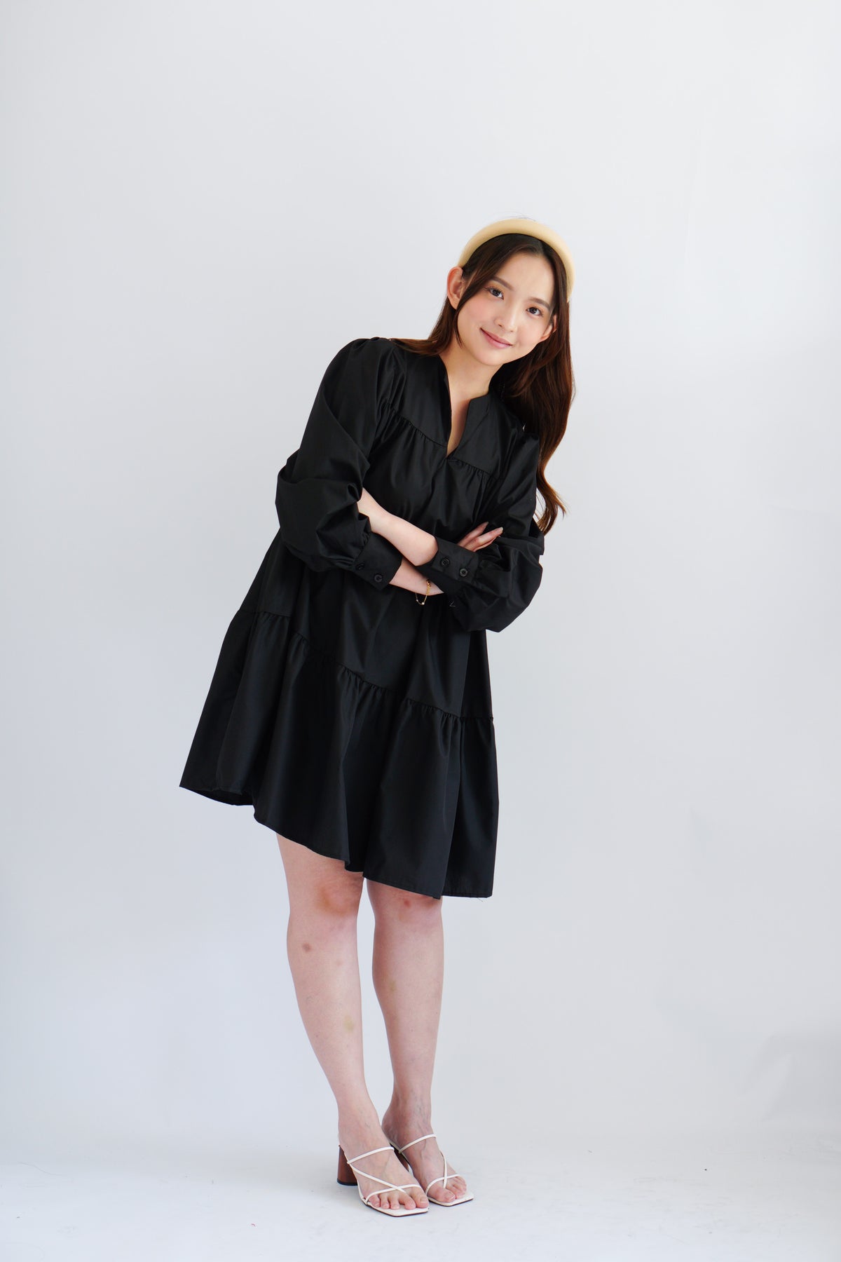 (BACKORDER) Love Dara Flowy Long Sleeve Dress in Black