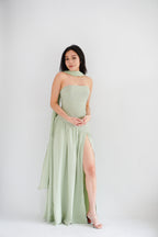 Yina Tube Asymmetrical Maxi Slit Dress with Sash in Green