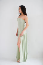 Yina Tube Asymmetrical Maxi Slit Dress with Sash in Green