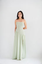 Yina Tube Asymmetrical Maxi Slit Dress with Sash in Green