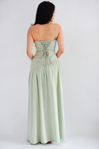 Yina Tube Asymmetrical Maxi Slit Dress with Sash in Green