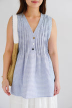 Marchie V Neck Flowy Windowpane Plaid Top