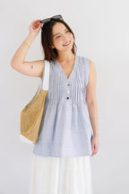 Marchie V Neck Flowy Windowpane Plaid Top