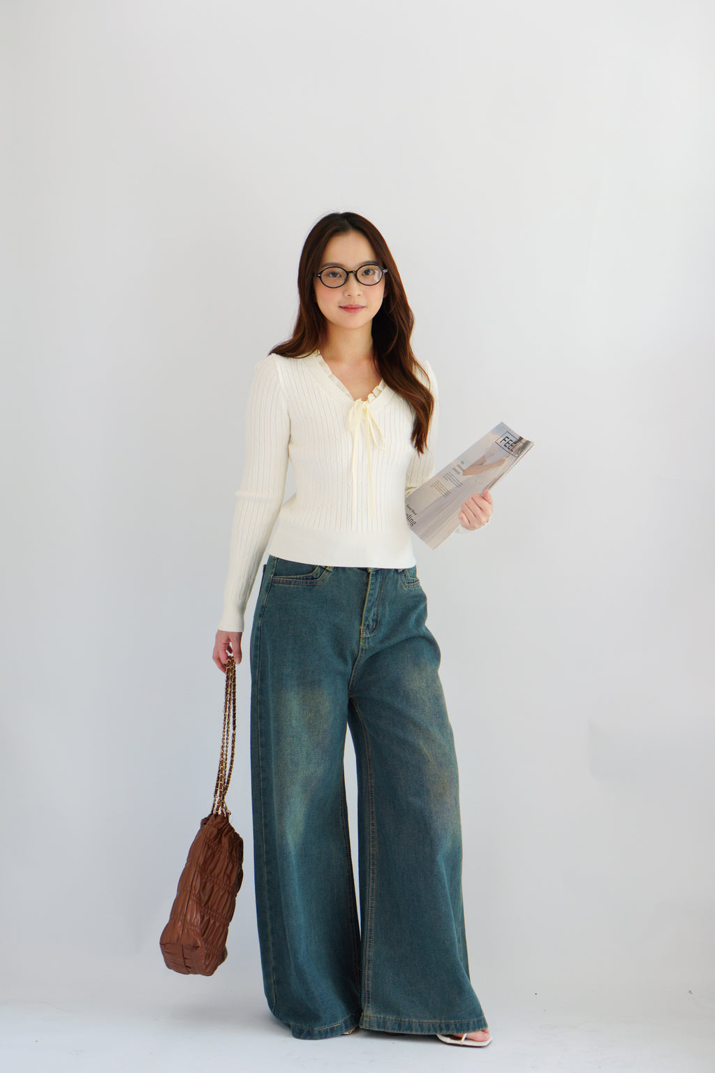 Missha Ribbon Ruffles Knit Top in Cream