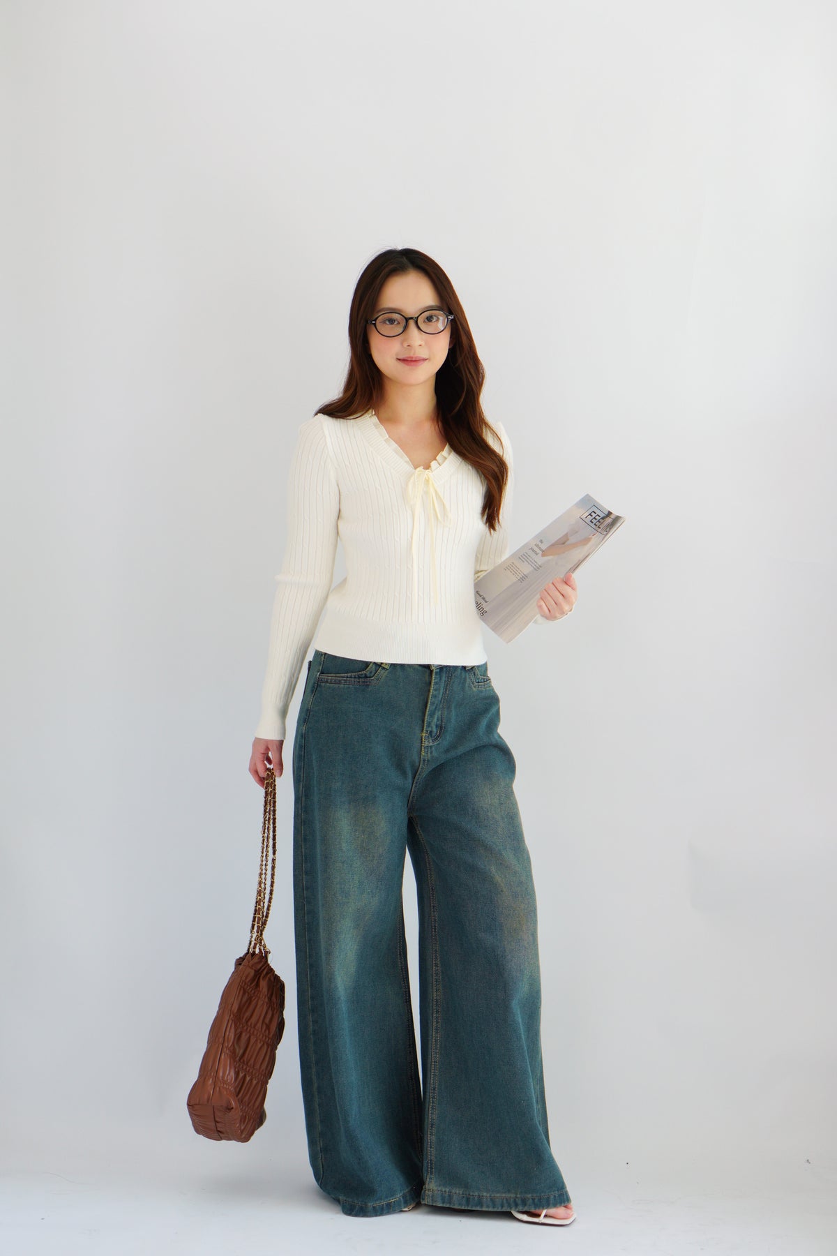 Missha Ribbon Ruffles Knit Top in Cream