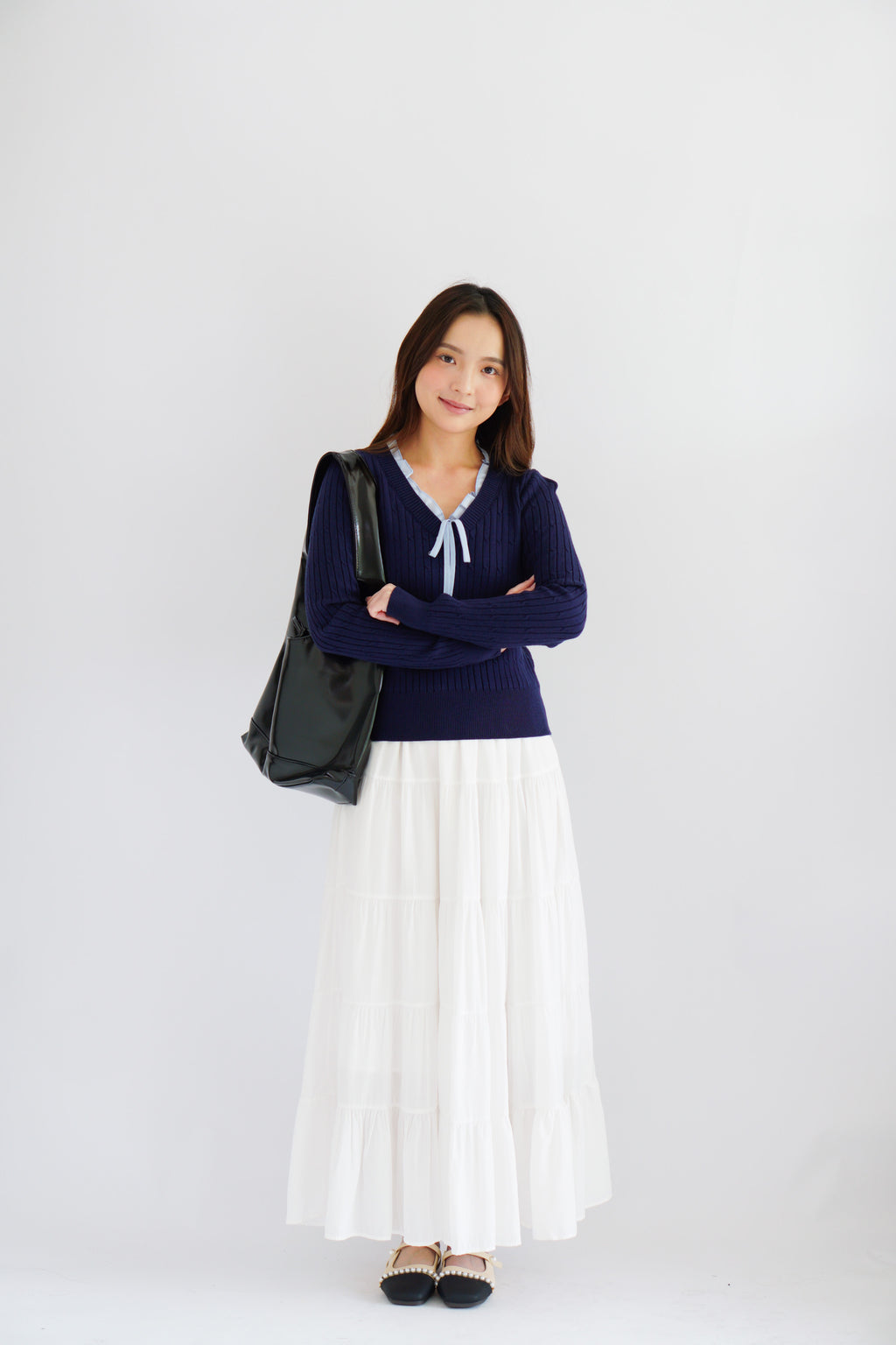 Missha Ribbon Ruffles Knit Top in Dark Blue