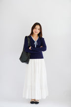 Missha Ribbon Ruffles Knit Top in Dark Blue
